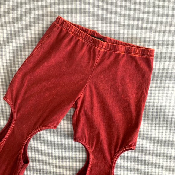 Red Orange COTTON Leggings / Cut Out Leggings / Tie Dye Leggings / MEDIUM - Picture 3 of 4